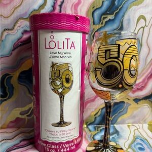 Lolita 50th Celebration Wine Glass - Gold and Black